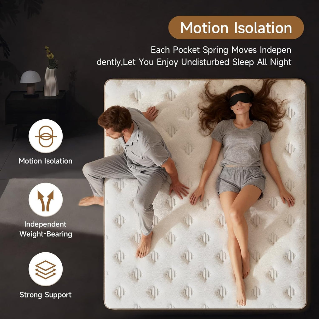 MOOA 12 Inch Queen Mattress - Mattress Hybrid Cooling Gel Memory Foam & Pocket Coils,Medium Firm Mattress in a Box for Ergonomic Spinal Support,Motion Isolation & Edge Support for Side & Back Sleepers