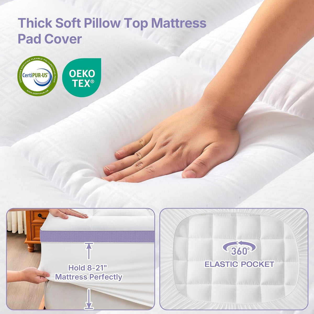 5 Inch Dual Layer Memory Foam Queen Mattress Topper - 2'' Pillow Top Mattress Pad for Back Pain and 2'' Support Foam & 1'' Cooling Gel Memory Foam, Extra Thick Medium Support Bed Topper
