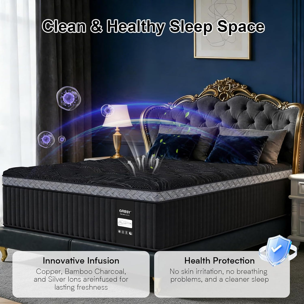 16 Inch Queen Size Mattress, Upgraded Luxury Hybrid Queen Mattress In A Box with with 7-Zone Support for Cool Night & Pressure Relief, Motion Isolation, Edge Support, Assembled in USA, Medium Firm