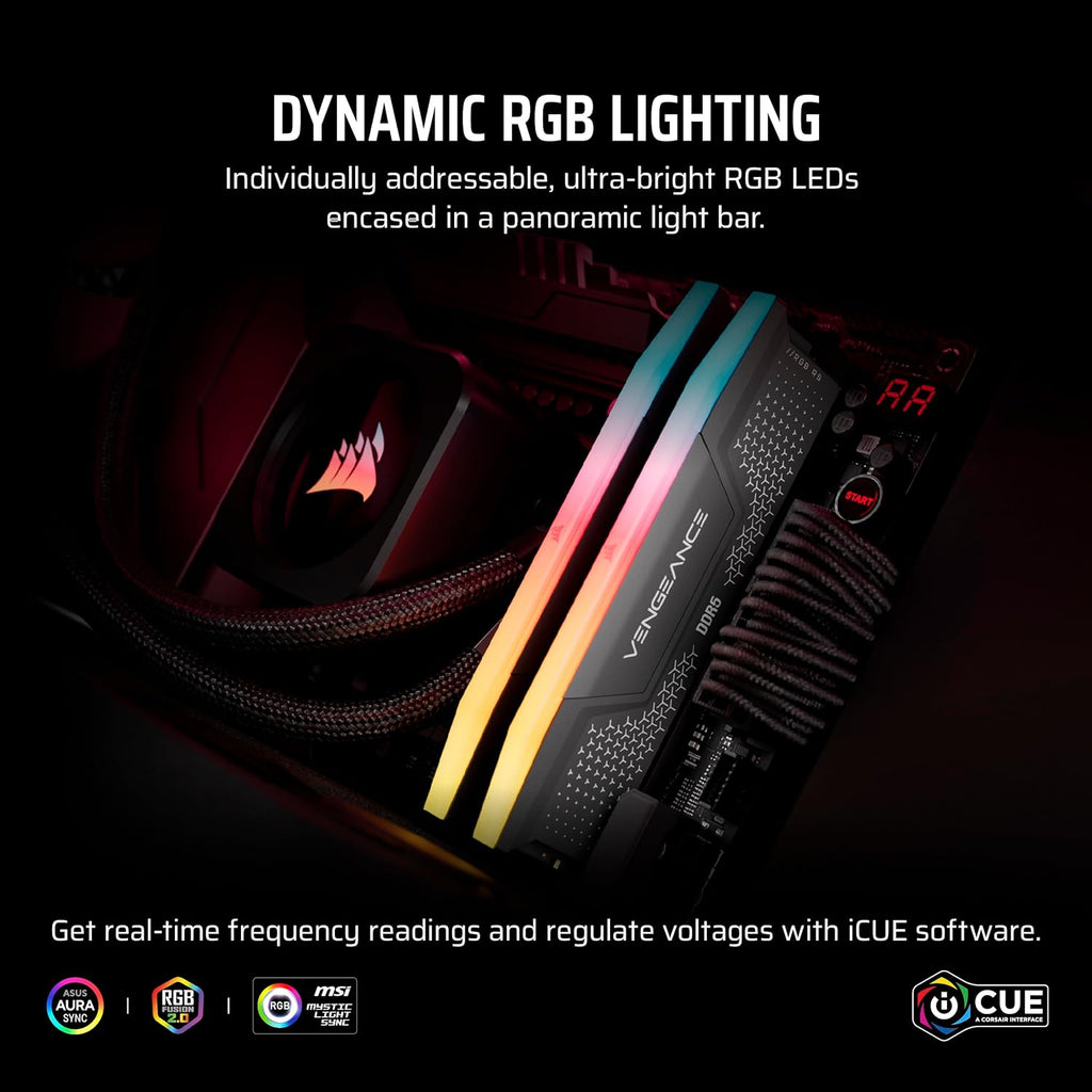 CORSAIR Vengeance RGB RS DDR5 RAM 16GB (2x8GB) Up to 6000MHz CL36-44-44-96 1.35V AMD EXPO Intel XMP Computer Desktop Memory – Gray (CMG16GX5M2E6000Z36)