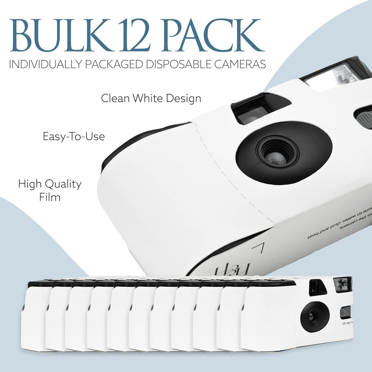 H&H Photo Supply White Disposable Cameras for Wedding (12 Pack) – Deluxe Disposable Camera Bulk Set Perfect for Weddings! – Includes Carrying Tote & Development Discount – USA-Made Film, 27 Photos