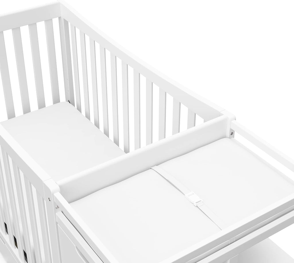 Graco Remi 4-in-1 Convertible Crib & Changer – GREENGUARD Gold Certified, Fits Standard Crib Mattress, Converts to Toddler Bed and Full Bed, 4 Adjustable Mattress Heights (White)