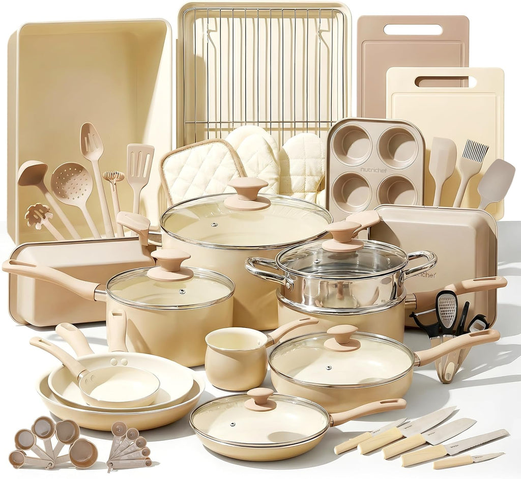 Nutrichef 54-Piece Marble Non-Stick Cookware and Bakeware Set, Professional Home Kitchen Collection with Multi-Sized Pots and Pans Set, and Heat-Resistant Tools