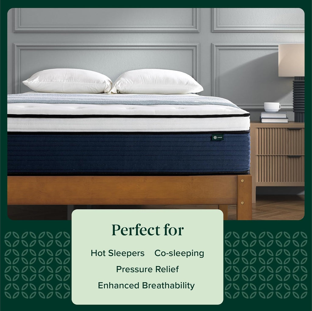 Zinus 12 Inch Comfort Support Hybrid Mattress New Version, Queen, Fiberglass Free, Medium Plush, Motion Isolation, Certified Safe Foams & Fabric, Mattress in A Box