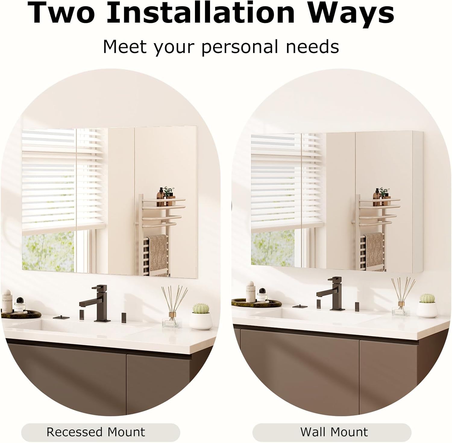 Tangkula Mirrored Medicine Cabinet, Large Wide Wall Mounted Storage Cabinet with 3 Mirror Doors, Hanging Bathroom Organizer, White, 34.5 x 5 x 25.5 Inches