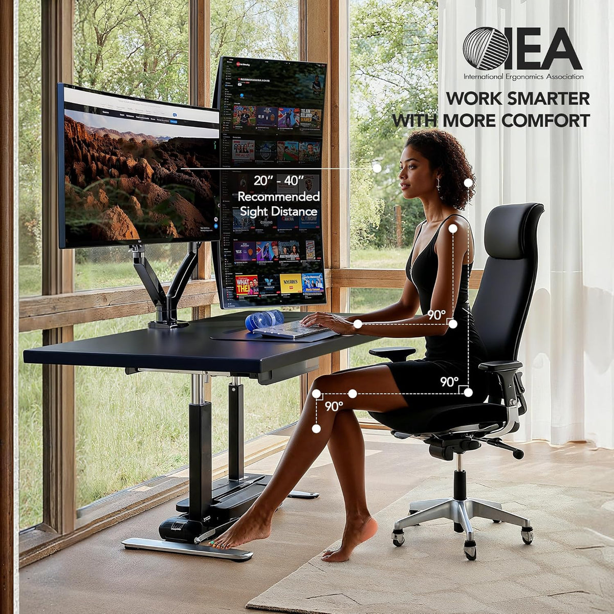 HUANUO Dual Monitor Stand for 13″–40″, Premium Dual Monitor Mount with USB, Height Adjustable Monitor Stand for 2 Monitors, VESA Mount with Clamp/Grommet Base, Holds 26.4lbs per Arm, HNDS7