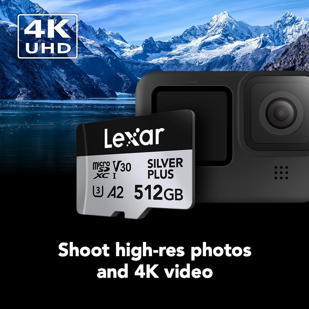 Lexar 512GB Professional Silver Plus Micro SD Card, UHS-I, C10, U3, V30, Full HD & 4K, Up to 205/150 MB/s microSDXC Memory Card, for Videographers, Gamers (LMSSIPL512G-BNANU)