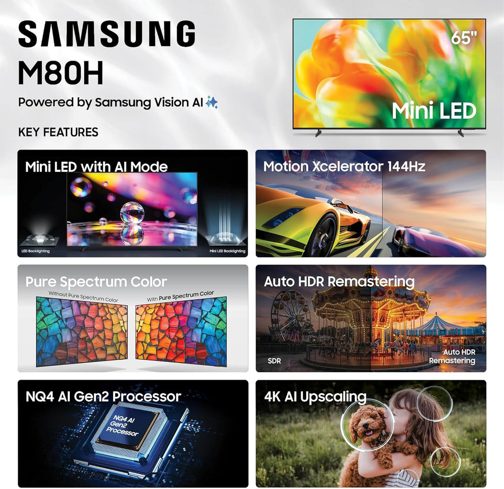 Samsung 65-Inch Class Mini LED M80H Series Samsung Vision AI Smart TV (2026 Model, 65M80H) Mini LED with AI Mode, Motion Xcelerator 144Hz, Pure Spectrum Color, Auto HDR Remastering, Alexa Built-in