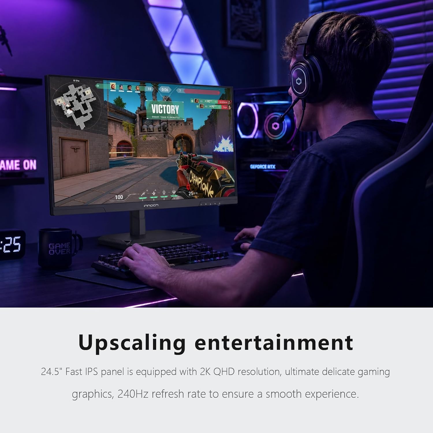 INNOCN 24.5 Inch Gaming Monitor 1440P 240Hz QHD 2K PC Desktop Screen Fast IPS DisplayPort 1.4 HDMI 2.1 Display, Up to 0.5ms, HDR10, Built-in Speaker, 25G2S