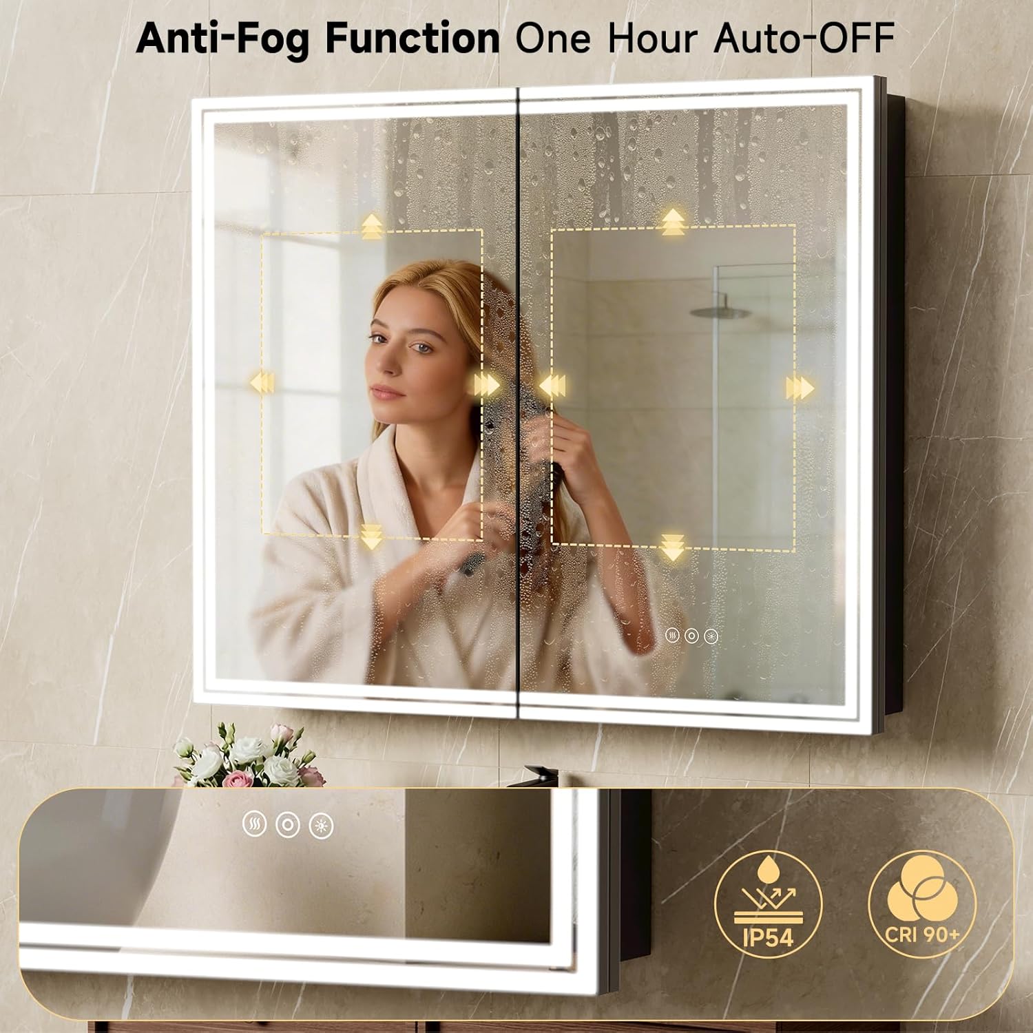 30"x32" Lighted Bathroom Medicine Cabinet, LED Medicine Cabinet Mirror with Electrical Outlet & USB Port, Defogger and Dimmable 3 Colors Adjustment, Aluminum Door Frame-Recessed/Wall Mounted
