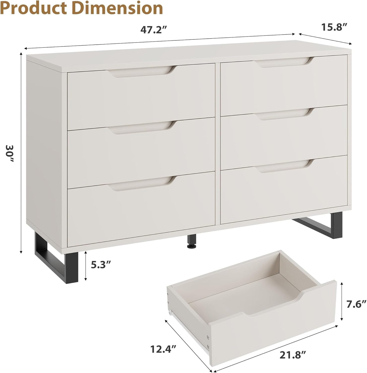 GarveeHome 6 Dresser for Bedroom, 47.2 in Wide Dresser, Freestanding Vertical Drawer Cabinet with Storage, Wooden Closet Storage Chest for Living Room, Hallway, Entryway