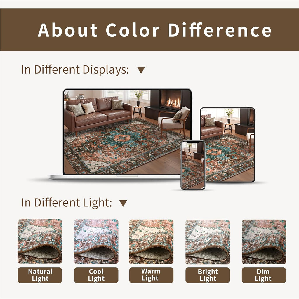 Ciicool 8X10 Area Rugs for Living Room,Washable Large Oriental Non-Slip Carpet for Bedroom Dining Room,Boho Thin Throw Rug for Kitchen