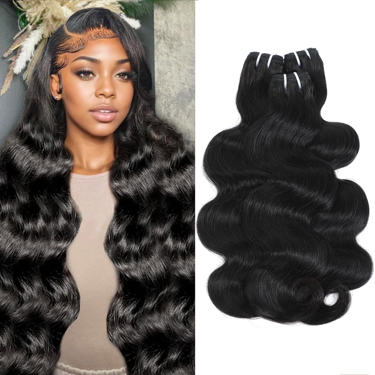 16A Raw Human Hair Bundles,3 Bundles 18 20 22 Inch Body Wave Bundles Human Hair,100% Unprocessed Brazilian Virgin Hair,Quick Weave,Hair Extensions Natural Black For Women,3X Longer Lifespan