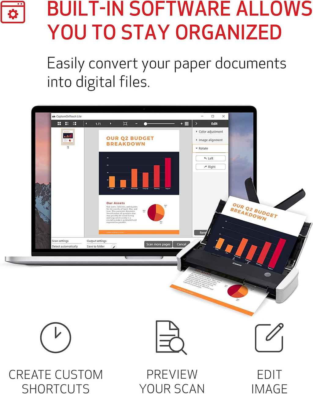 Canon imageFORMULA R10 - Portable Document Scanner, USB Powered, Duplex Scanning, Document Feeder, Easy Setup, Convenient, Perfect for Mobile Users, White