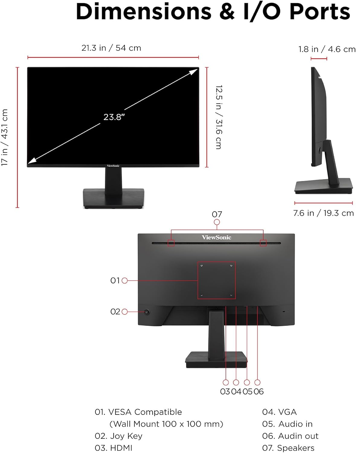ViewSonic VA2448-MH 24 Inch 1080p Monitor, IPS Display with 120Hz for Smooth Home and Office Viewing, Variable Refresh Rate, HDMI, and VGA Inputs
