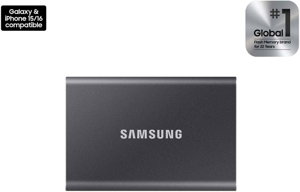 Samsung T7 Portable SSD, 2TB External Solid State Drive, Speeds Up to 1,050MB/s, USB 3.2 Gen 2, Reliable Storage for Gaming, Students, Professionals, MU-PC2T0T/AM, Gray