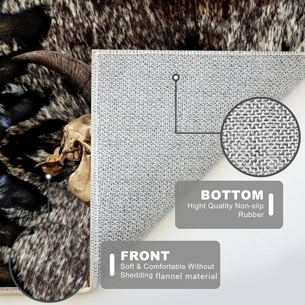 4x12ft Cow Hide Long Runner Rugs,Black White Brown Cow Print Washable Rug Low Pile No Shedding Hallway Runners Western Decor Indoor Mats for Entryway Laundry Room