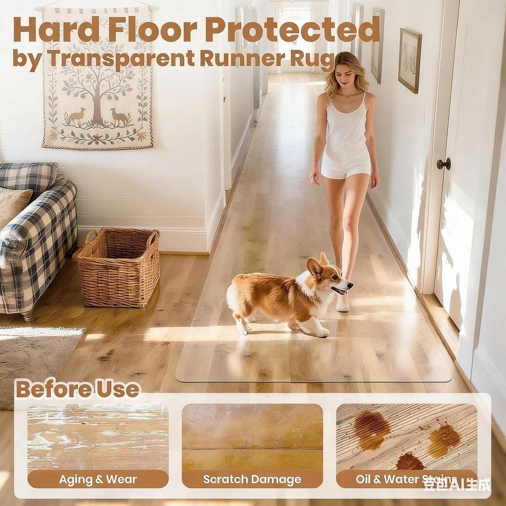 AHWEKR Clear Runner Rug 2.5ft x 14ft for Hallway – Non Slip Waterproof Carpet Protector, Plastic Floor Mat Runner for Kitchen, Entryway, Laundry, Indoor Outdoor High Traffic Areas Transparent 1mm