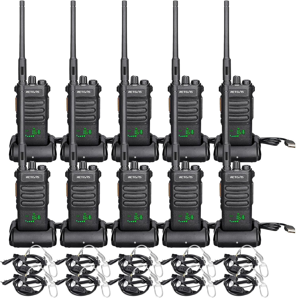 Retevis RT86 2 Way Radio Long Range with Earpiece,Professional Radio Walkie Talkies,Commercial Work Radio Bulk,Heavy Duty Two Way Radio Rechargeable 2600mAh,for Industry Construction Warehouse(10Pack)