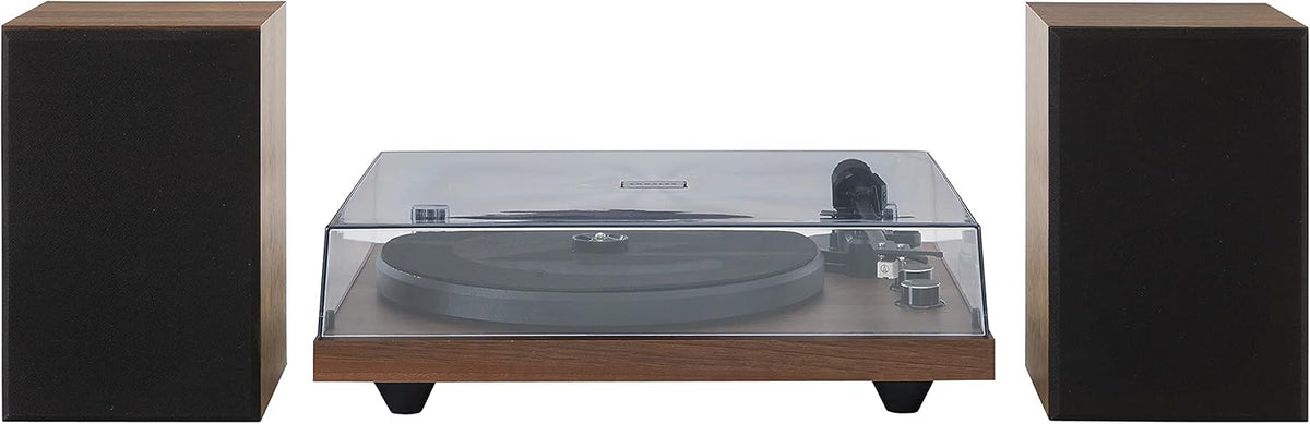 Crosley C62 Bluetooth Vinyl Record Player 120W Speakers, 2-Speed Belt-Drive Turntable, Anti-Skate, Walnut