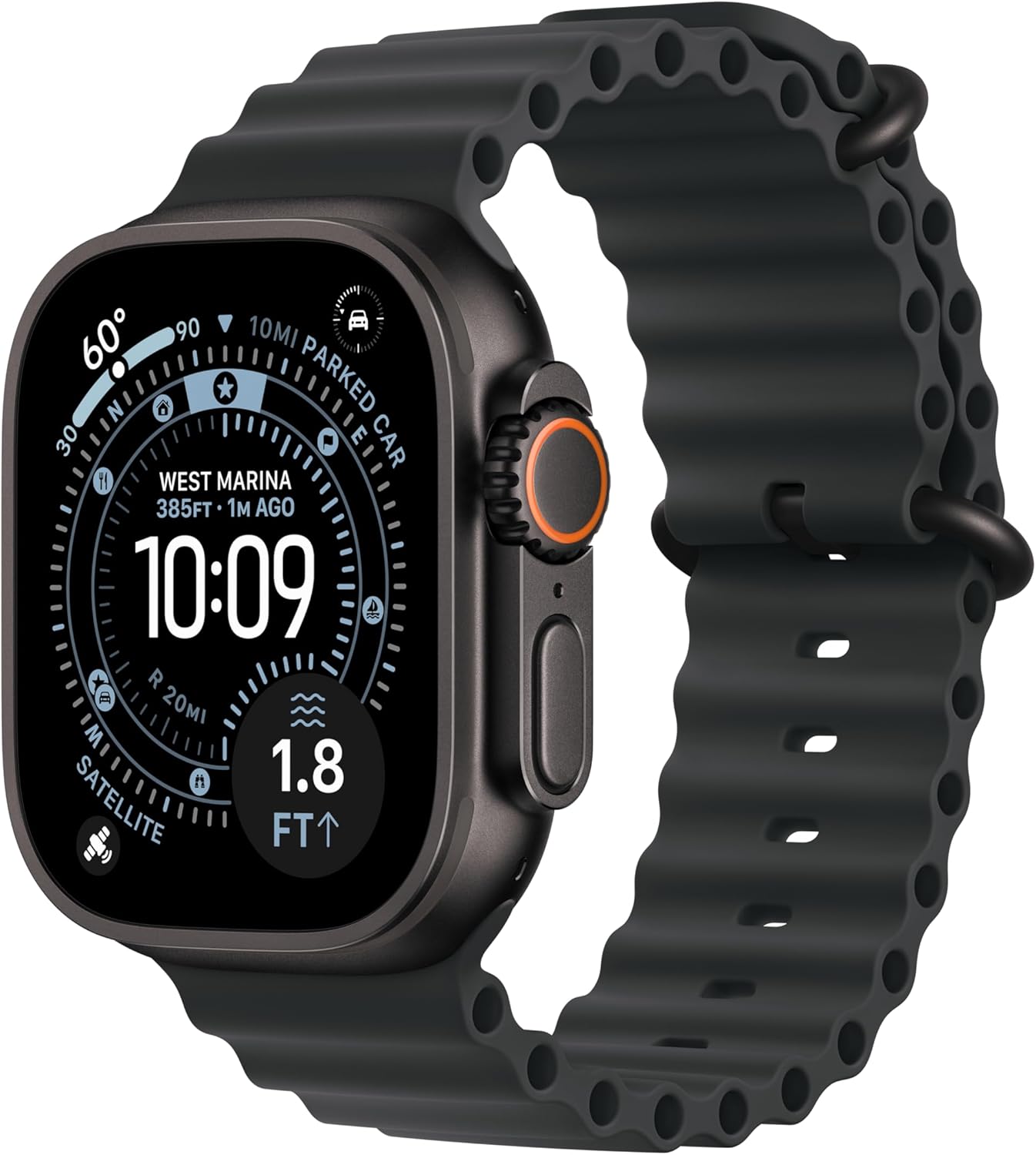 Apple Watch Ultra 3 GPS + Cellular 49mm Running & Multisport Smartwatch w/Rugged Titanium Case w/Black Ocean Band. Satellite Communications, Advanced Health & Fitness Tracking