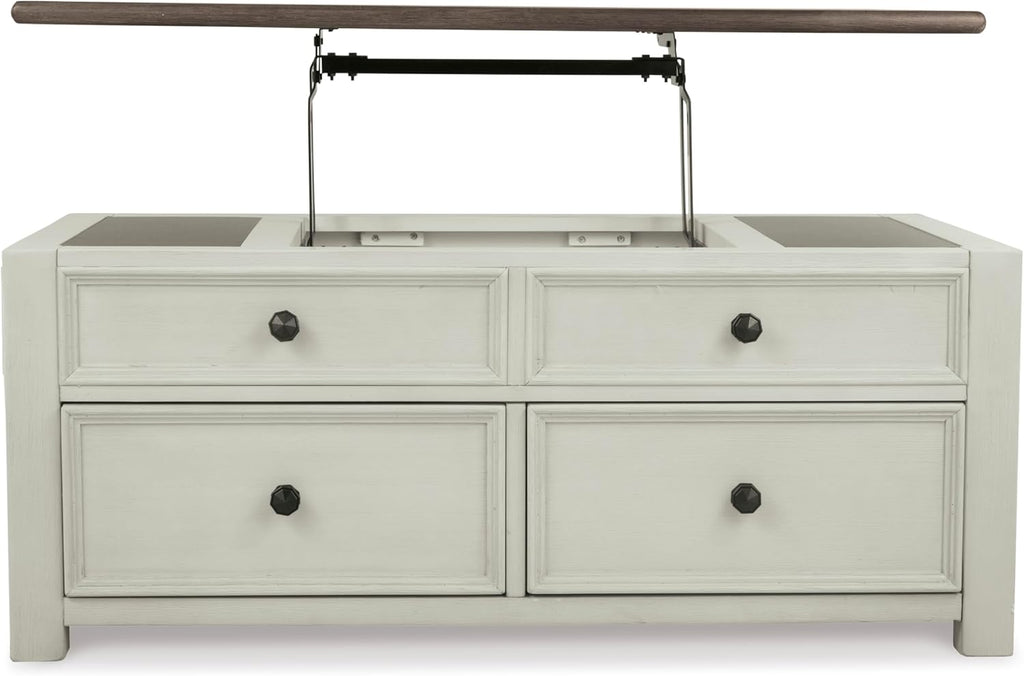 Signature Design by Ashley Bolanburg Lift-Top Coffee Table with Storage Two-Tone Rustic Farmhouse Cocktail Table – Brown/White