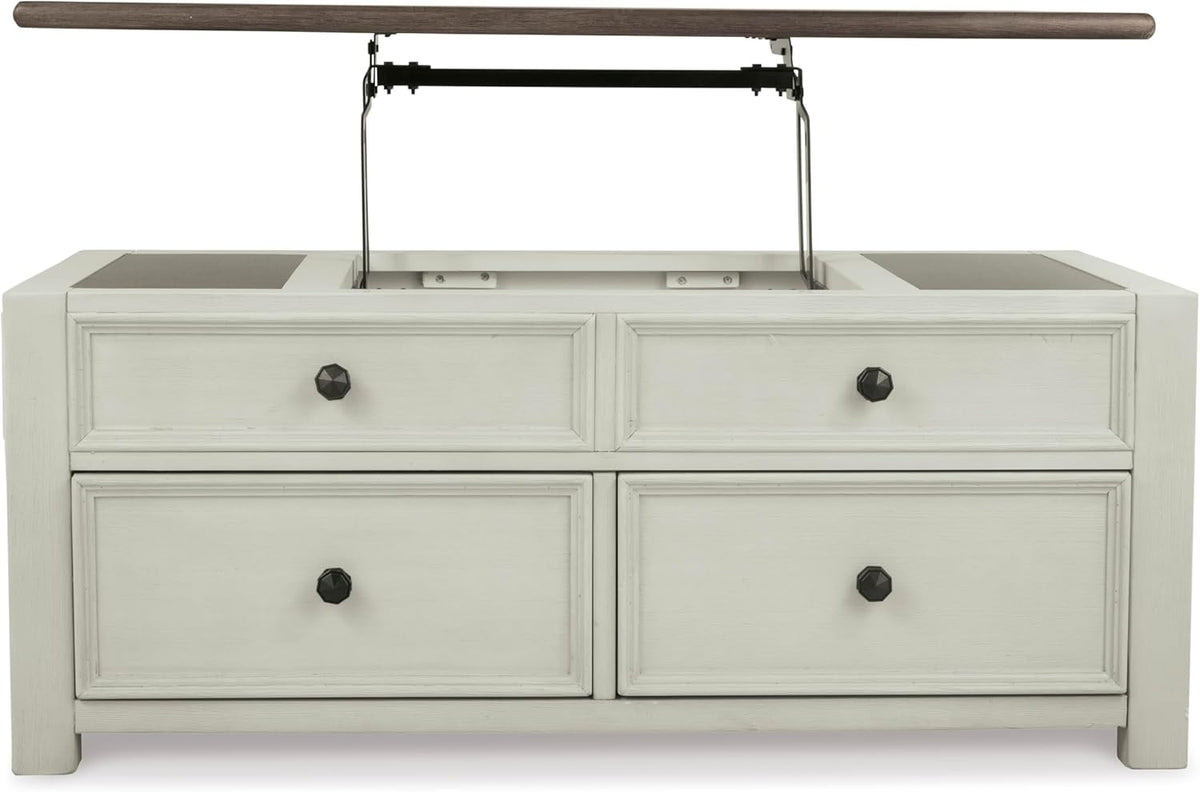 Signature Design by Ashley Bolanburg Lift-Top Coffee Table with Storage Two-Tone Rustic Farmhouse Cocktail Table – Brown/White