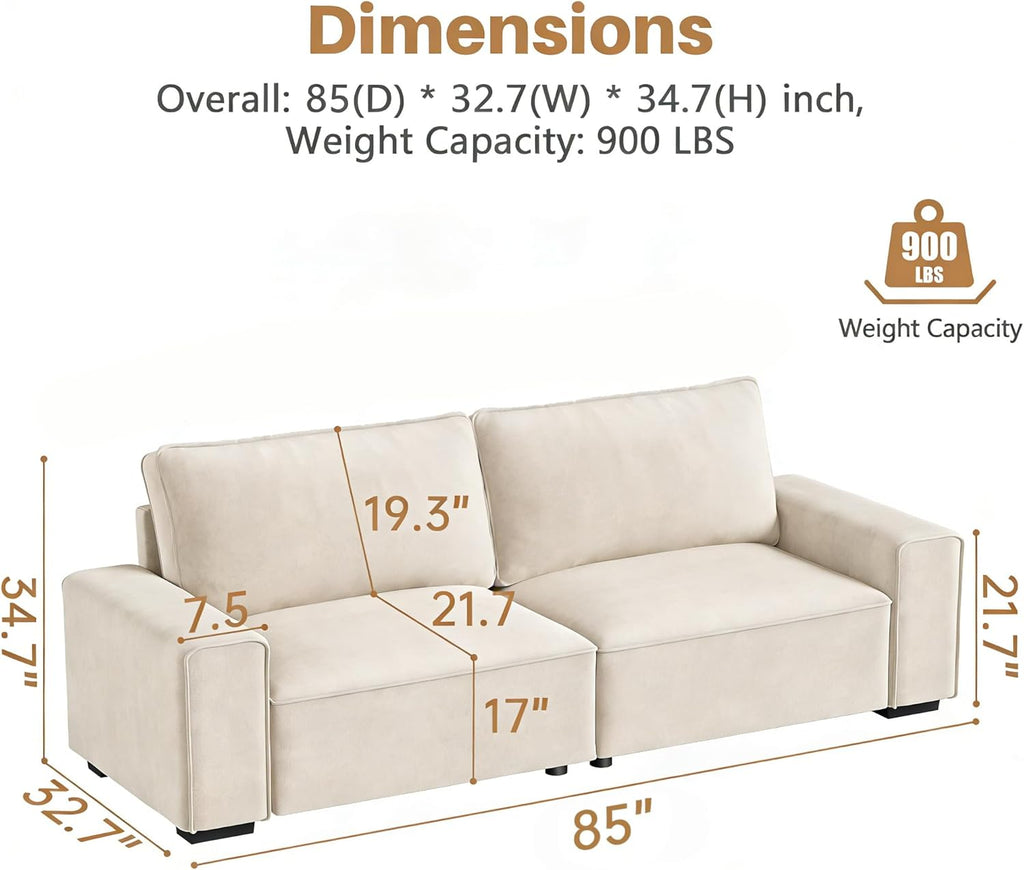 Vesgantti 85'' Chenille Couch for Living Room, 3 Seater Comfy Sofa with Wide Armrest, Thick Spring Cushions, Modern Cloud Couch for Apartment, Office, Bedroom, Small Space, Chenille Beige