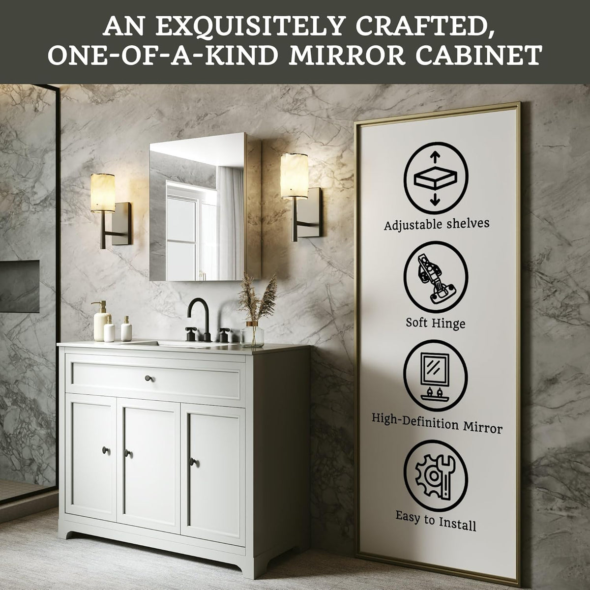 20x24 Bathroom Medicine Cabinet with Mirror,Aluminum Alloy Frame with Mirror Side Panels,Surface or Recessed Medicine Cabinet with Adjustable Shelves,Assembly Required