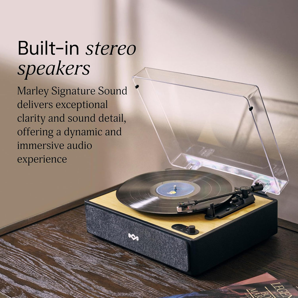 House of Marley Rise Up Bluetooth Turntable, Built-in Speakers, 2-Way Bluetooth, Audio Technica Stylus, Bamboo Finish, Recycled Felt Slipmat, Plug-and-Play with Dust Cover