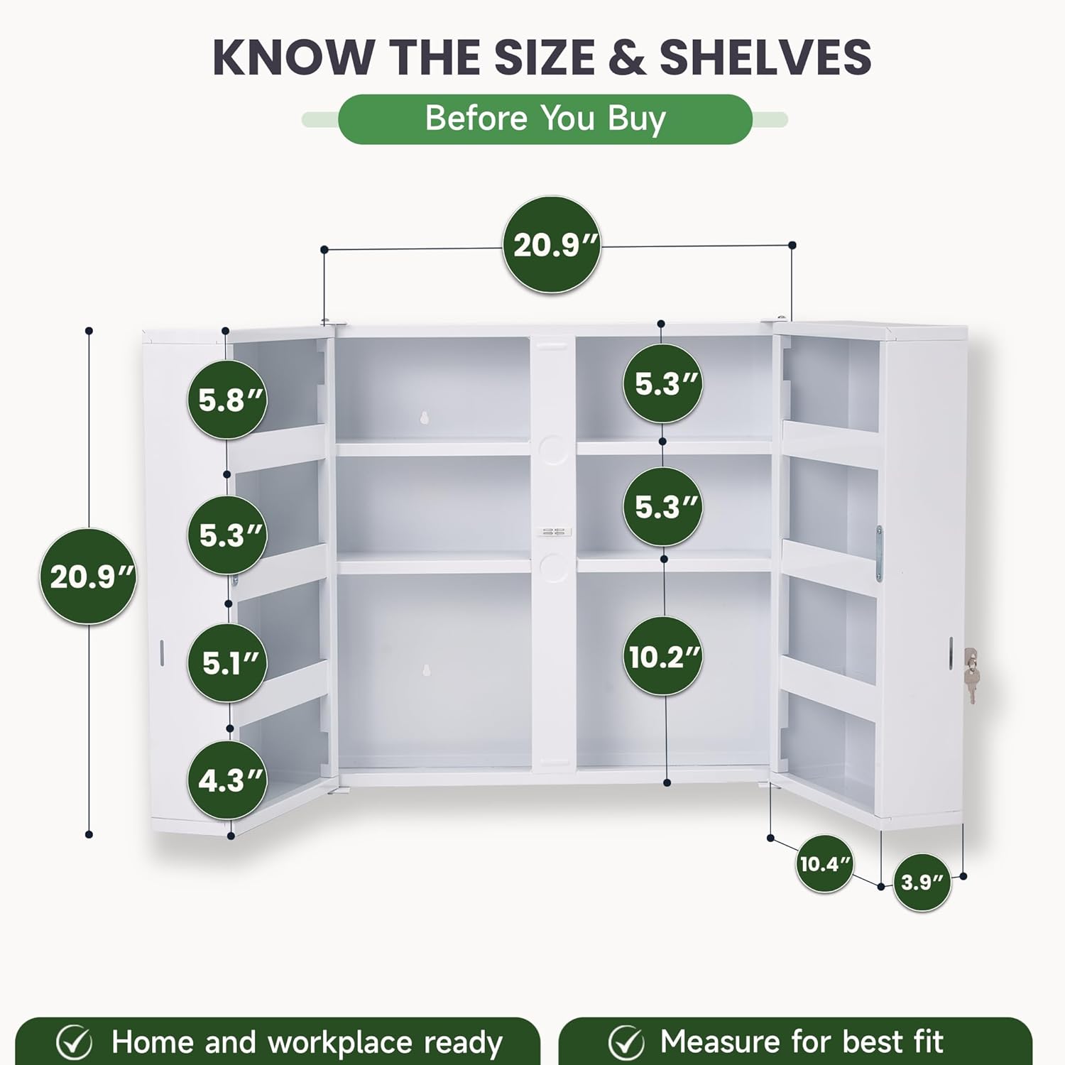 Large Locking Medicine Cabinet Wall Mounted - Metal Medical Cabinet with 11 Shelves - Medicine Cabinet with Lock and Keys for Safe Medication Storage