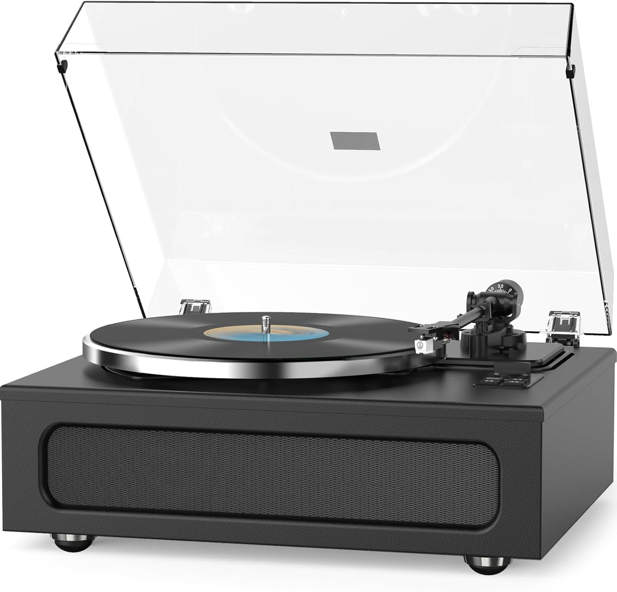 Record Player All-in-One Classic Turntable for Vinyls Records Built-in 4 Stereo Speakers High Fidelity Audio AT-3600L Phono Belt Drive Vinyl Players BT Wireless Pariing Aux-in RCA Auto Stop Pure Black