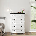LIKIMIO 5-Drawer 43" Tall Dresser with Built-in Charging Station - Farmhouse Style Bedroom Storage Cabinet, Black &White