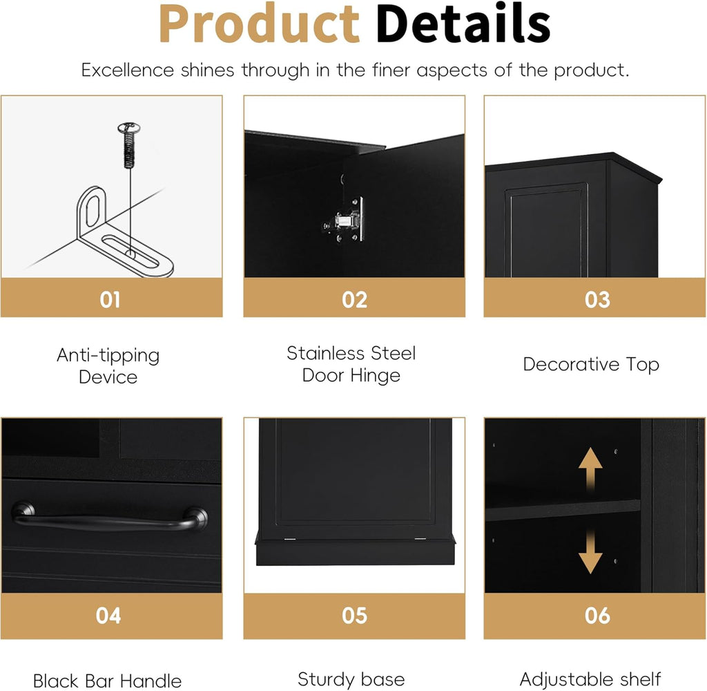 68" Tall Bathroom Storage Cabinet with Two Doors and Laundry Hamper for Home Display Organizer, Adjustable Shelf, Gray