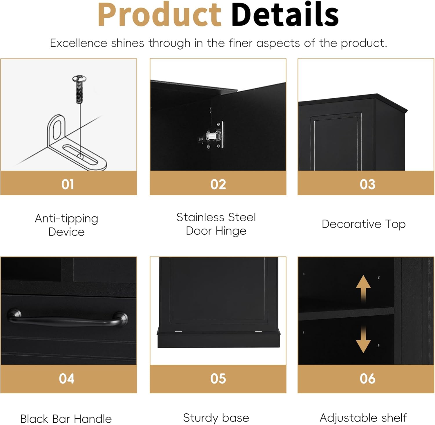 68" Tall Bathroom Storage Cabinet with Two Doors and Laundry Hamper for Home Display Organizer, Adjustable Shelf, Gray