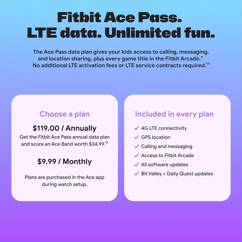Fitbit Google Ace LTE - Kids Smartwatch with Call, Message, GPS, and Activity-Based Games, Ace Pass Data Plan Required - Mild - Strange Arcade