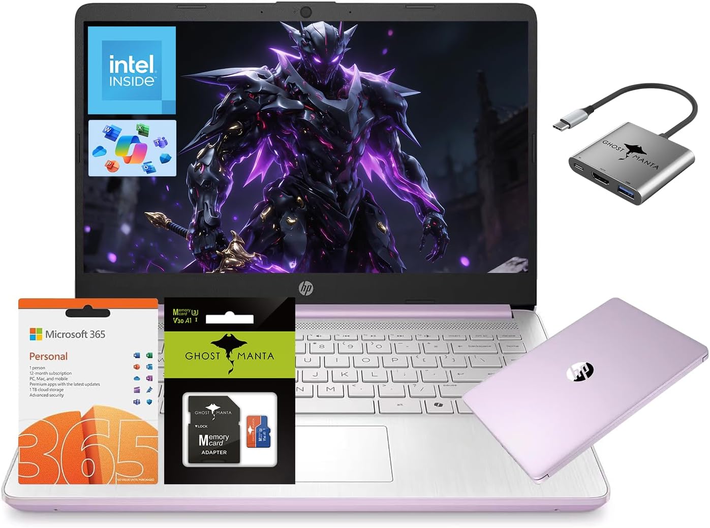 HP 14" Laptop, Intel Processor N150 (Beat i3) 4GB RAM 256GB Storage(128GB UFS + 128GB SD Card) 1-Year Office 365 Copilot AI Win11 WiFi6 Computer for Creator Business Gaming Study w/GM Accessory