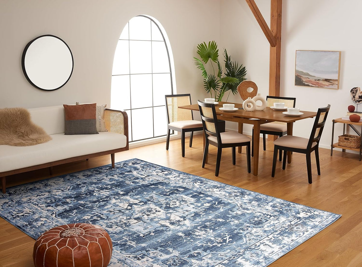 SAFAVIEH Charleston Collection Area Rug - 10' x 14', Navy & Creme, Oriental Distressed Design, Non-Shedding & Easy Care, Ideal for High Traffic Areas in Living Room, Bedroom (CHL411N)
