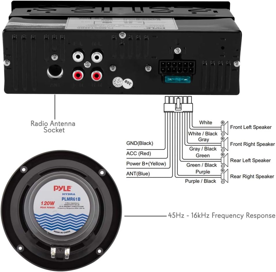 Pyle Marine Head Unit Receiver Speaker Kit - In-Dash LCD Digital Stereo Built-in Bluetooth & Microphone w/ AM FM Radio System 6.5'' Waterproof Speakers (4) MP3/SD Readers & Remote Control -PLMRKT48BK
