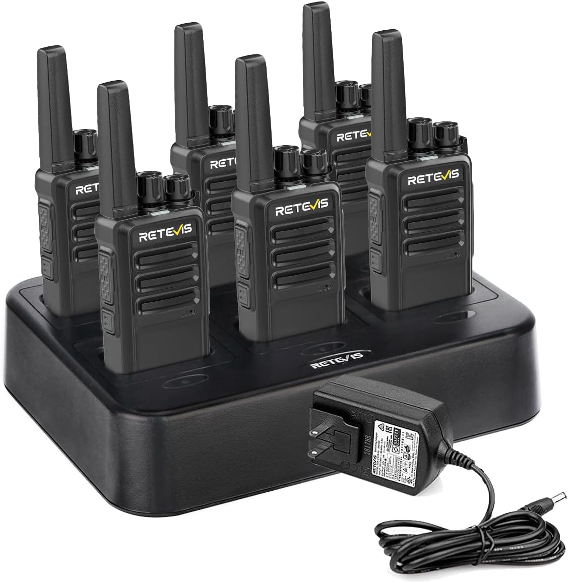 Retevis RT68 Walkie Talkies Rechargeable, Portable Two Way Radios 6 Pack with Six-Way Multi Gang Charger, Heavy Duty Walkie Talkie for Adults, Hands Free, Long Range, for School Restaurant Farm