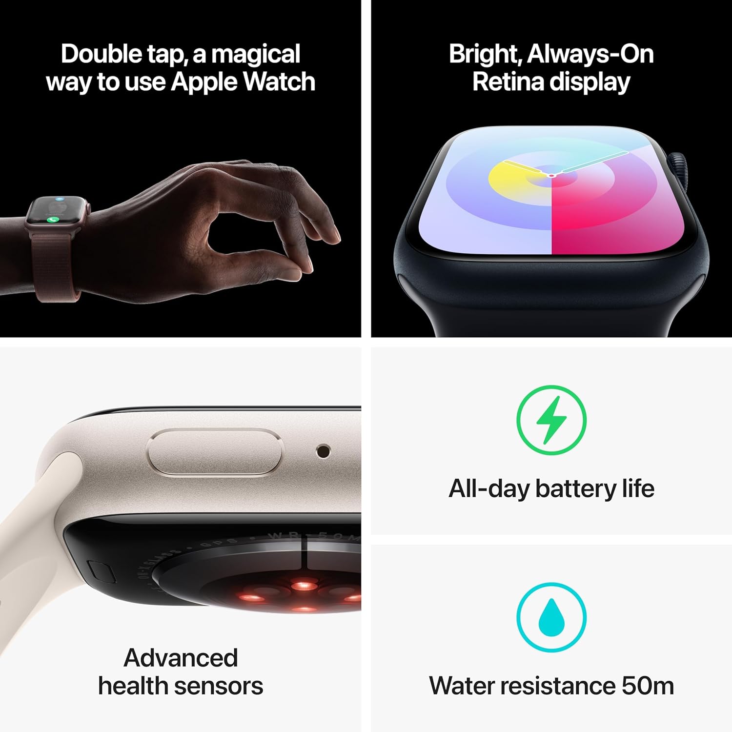Apple Watch Series 9 GPS 41mm Midnight Aluminum Case with Midnight Sport Band - M/L (Renewed)