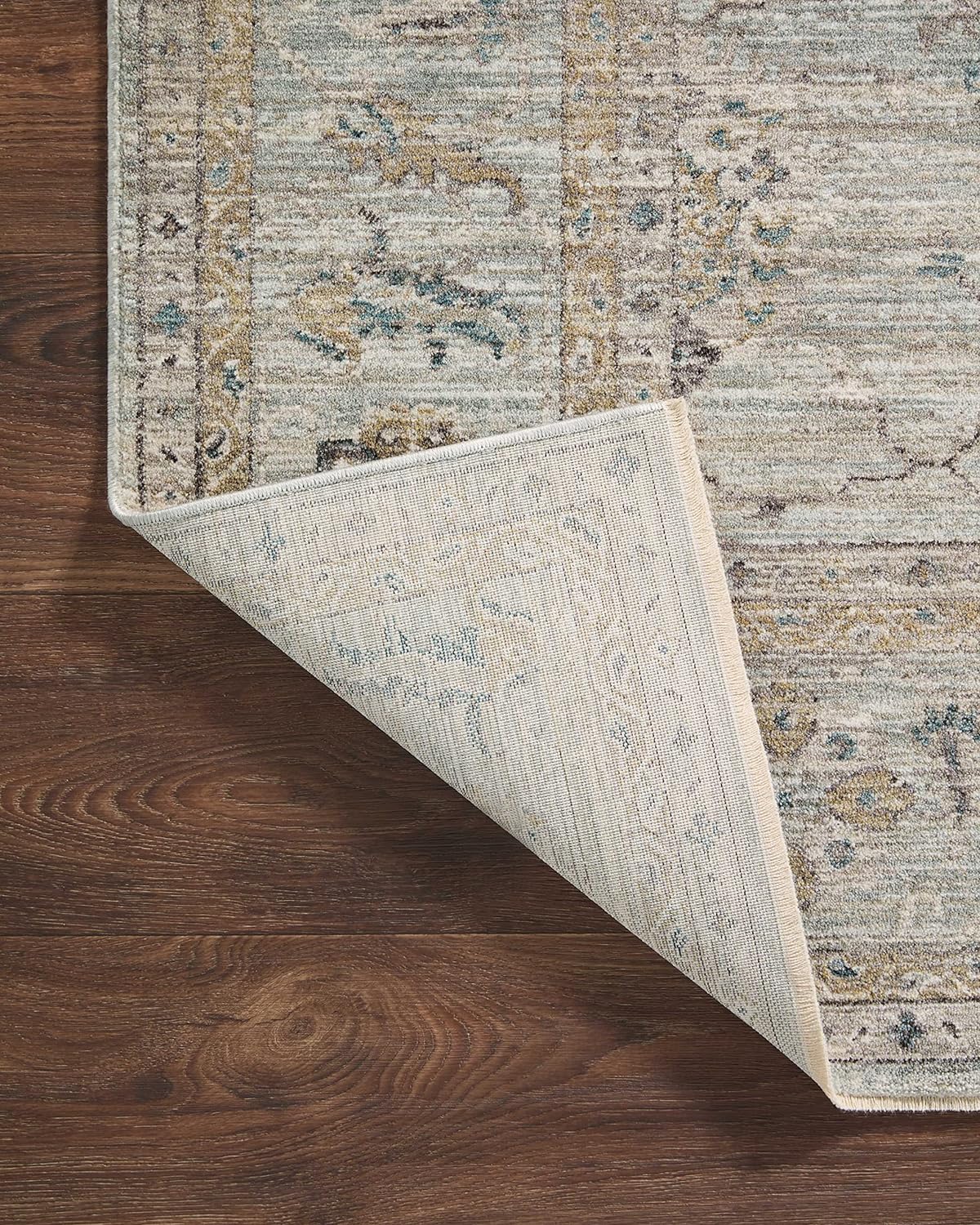 Loloi Magnolia Home by Joanna Gaines Millie Collection MIE-02 Sky/Gold 9'-6" x 13'-1", .25" Pile Height, Area Rug