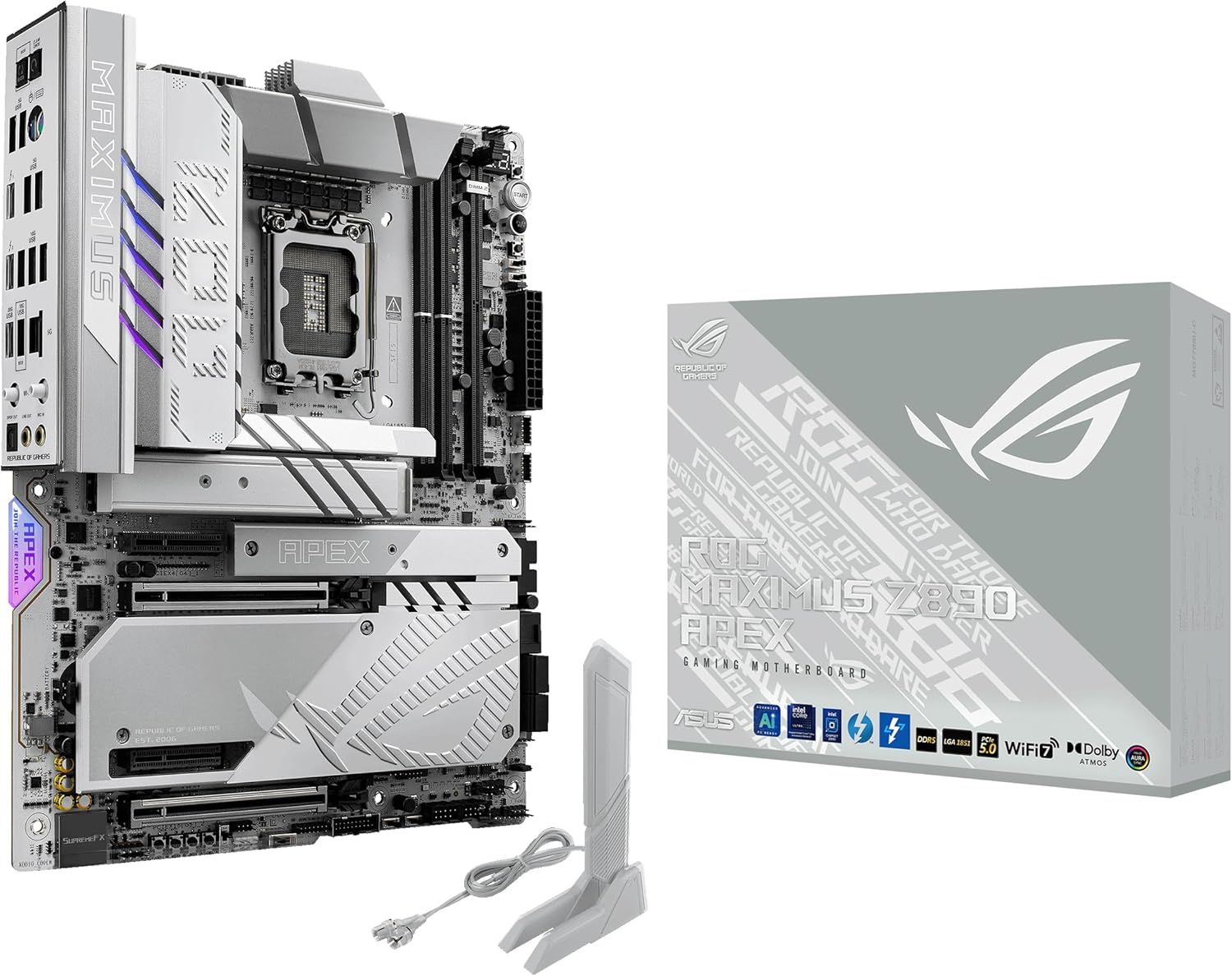 ASUS Intel ROG Maximus Z890 Apex ATX Motherboard, 22+1+2+2 Power Stages,DDR5 Slots, PCIe 5.0 with Full Support for Next-gen GPUs, six M.2 Slots, WiFi 7, AI Overclocking, PCIe Slot Q-Release Slim
