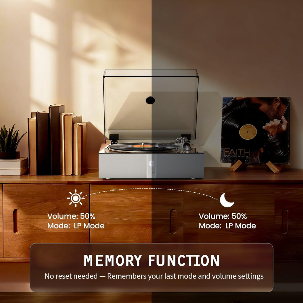 1 BY ONE Fully Automatic Record Player, All-in-One Vinyl Turntable with Automatic Repeat Function, Remote Control, Built in Speakers& DSP, Phono Preamp, AT-3600L Cartridge, Belt Drive 2-Speeds