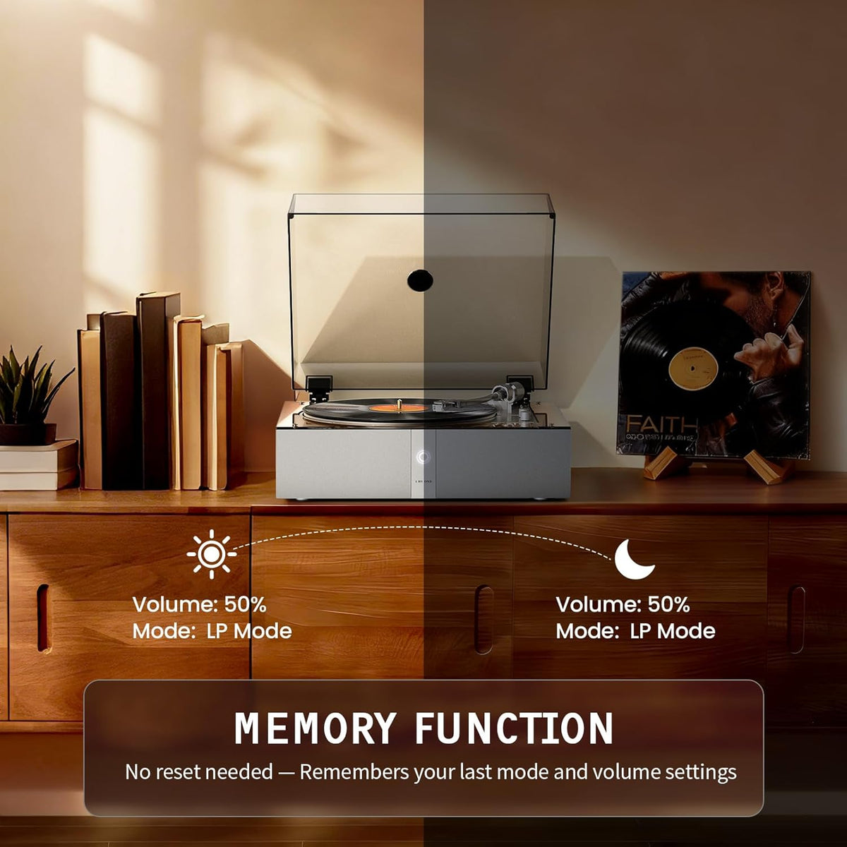 1 BY ONE Fully Automatic Record Player, All-in-One Vinyl Turntable with Automatic Repeat Function, Remote Control, Built in Speakers& DSP, Phono Preamp, AT-3600L Cartridge, Belt Drive 2-Speeds