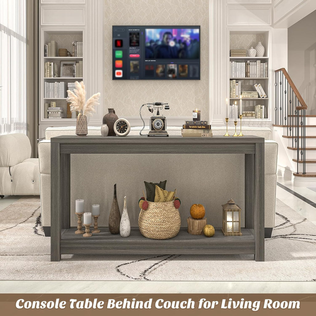 Besiost 47" Farmhouse Wood Entryway Table Narrow Console Table with Storage Behind Couch Sofa Table with Shelves Entry Way Table with Open Storage, Easy Assembly, Grey Walnut