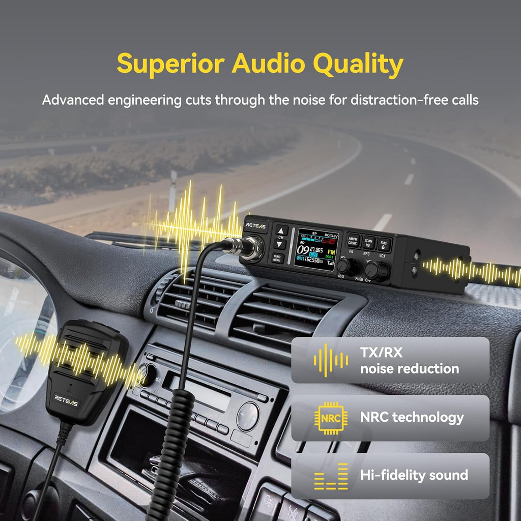 Retevis MB3B CB Radio with Antenna, WX Channel, Adjustable 5-Color LCD, SWR Warning, AM/FM CB Radio for Truck (MB3B-With Antenna)