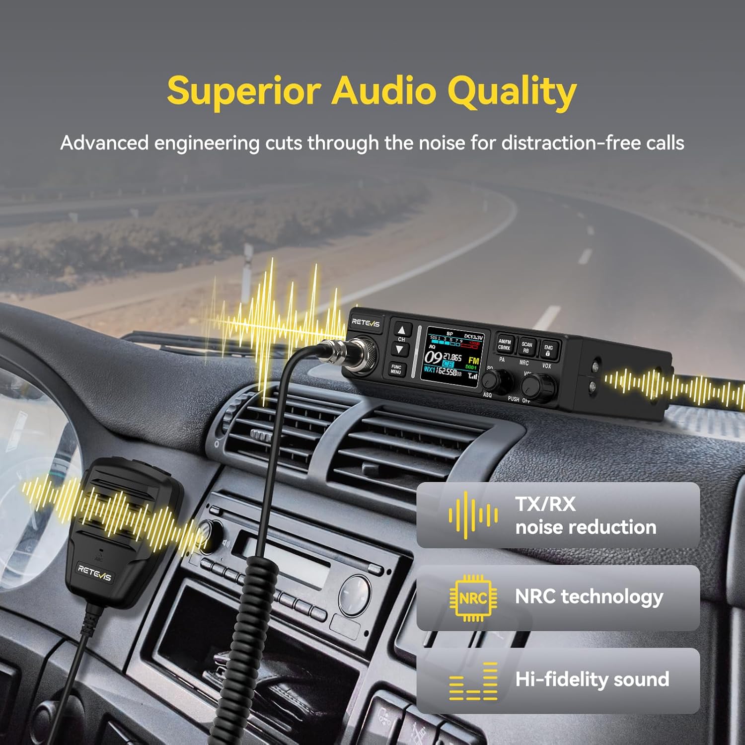 Retevis MB3B CB Radio with Antenna, WX Channel, Adjustable 5-Color LCD, SWR Warning, AM/FM CB Radio for Truck (MB3B-With Antenna)