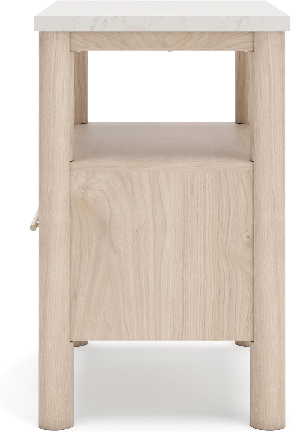 Signature Design by Ashley Cadmori Casual Faux Marble Tabletop 1 Drawer Nightstand with Open Shelf, Ambient Lights, Wireless Charging and USB-C Ports, 26.57" Tall, Light Brown & White