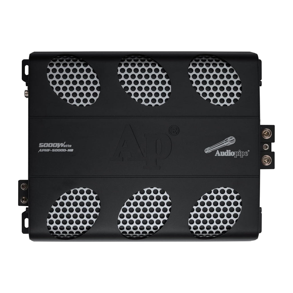 Audiopipe 5000 Watts Full Range Class D Mosfet Amplifier (APHF-5000D-H2), 4-Point Protection System, 2 Ohm, BTL Mode, Remote Bass Control Knob